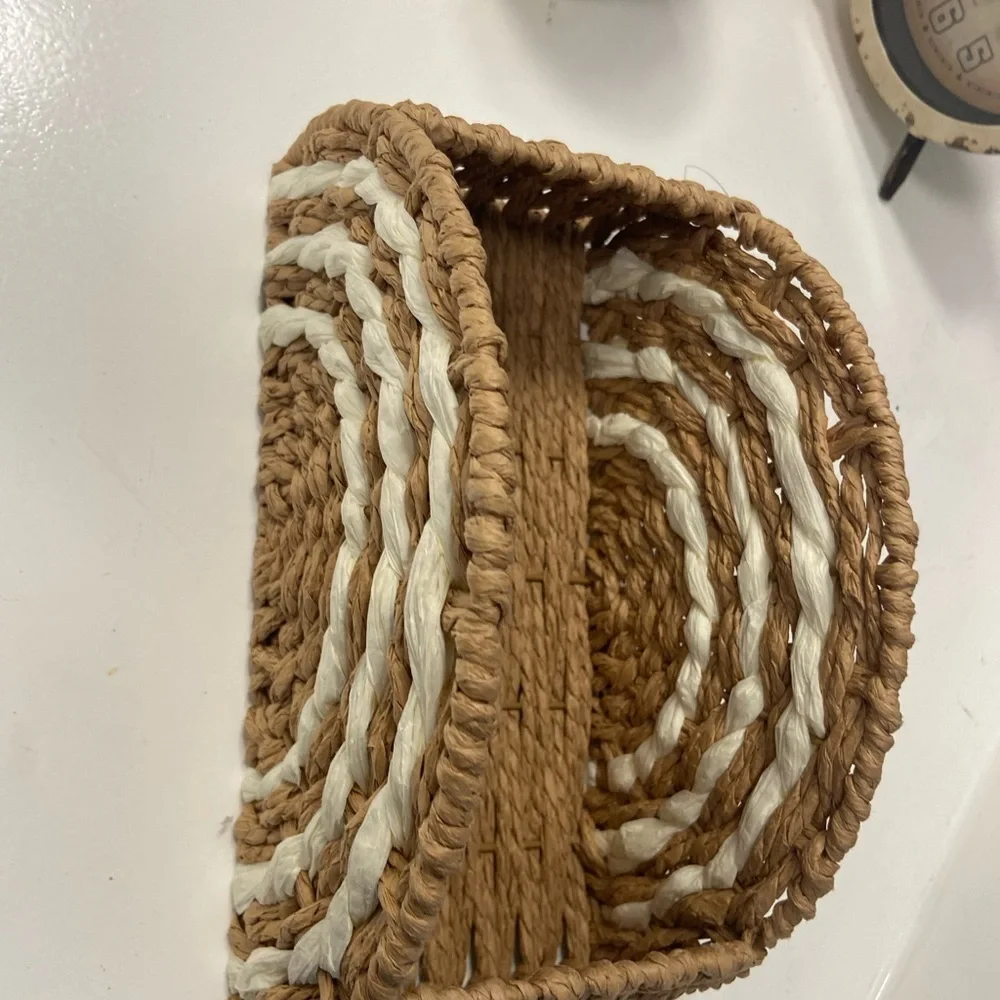 Woven Natural Fiber‎ rainbow white beige Half-Moon Basket